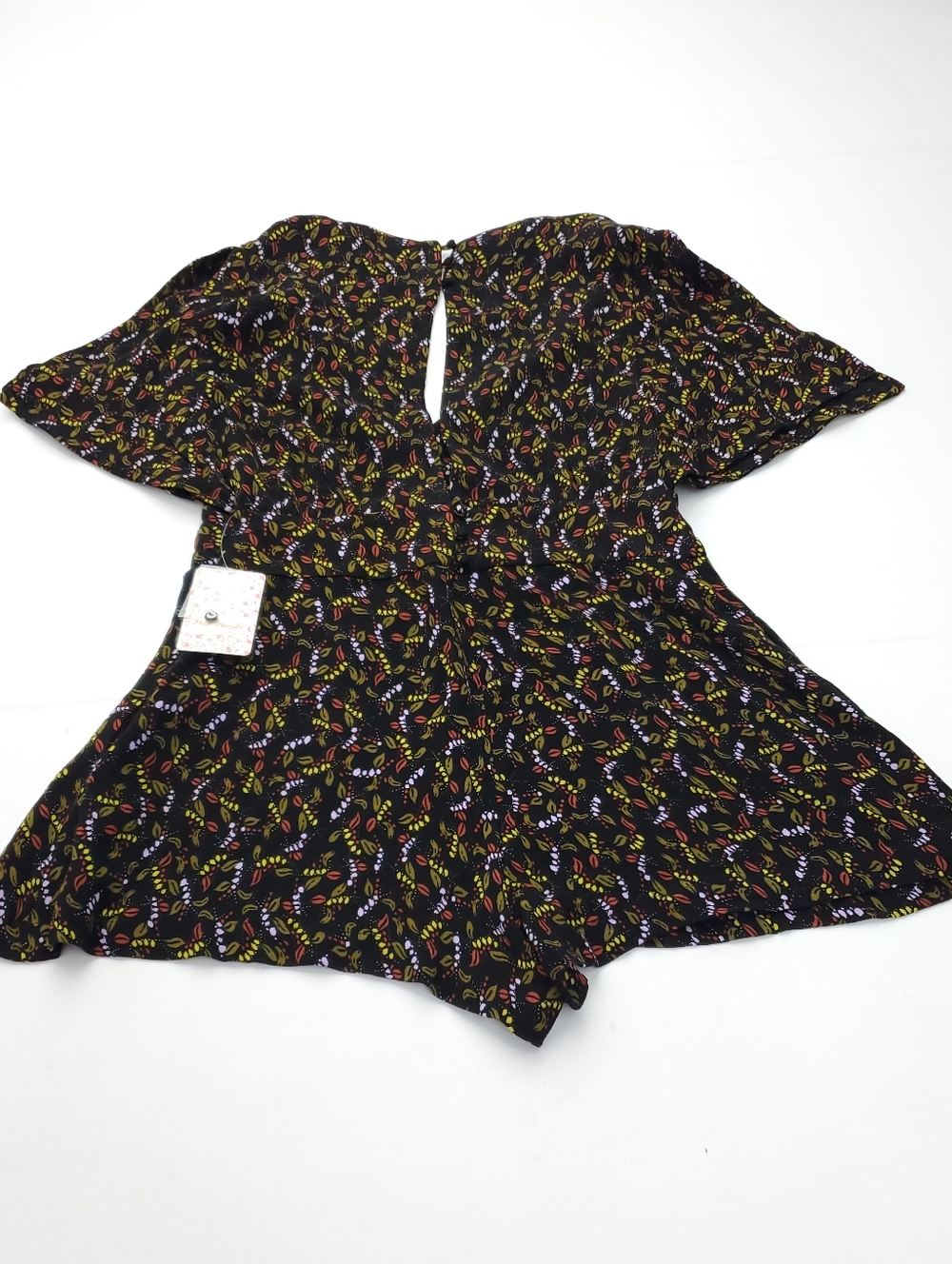 NEW Free People Meet Virginia Black Printed Romper Shorts Split Sleeve SIze 8 - Picture 13 of 13